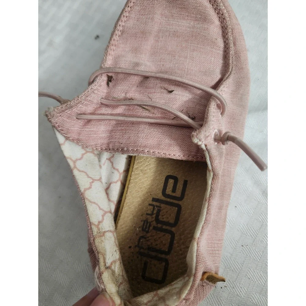 Hey Dude Wendy Youth Linen Cotton Candy Pink Slip On Loafers US K12 Kids Shoes